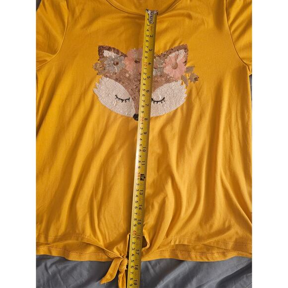 Yellow Fox Graphic Tie-Front Shirt With Sequence Detail, Girls Size 12 Large - Picture 6 of 8